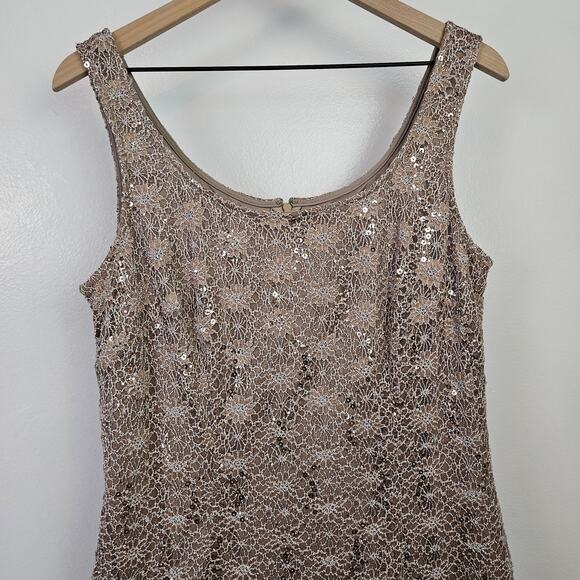 R&M Richards Sequined Lace Sheath‎ Midi Dress 14 Beige Mocha Mother Of The Bride - Picture 7 of 13